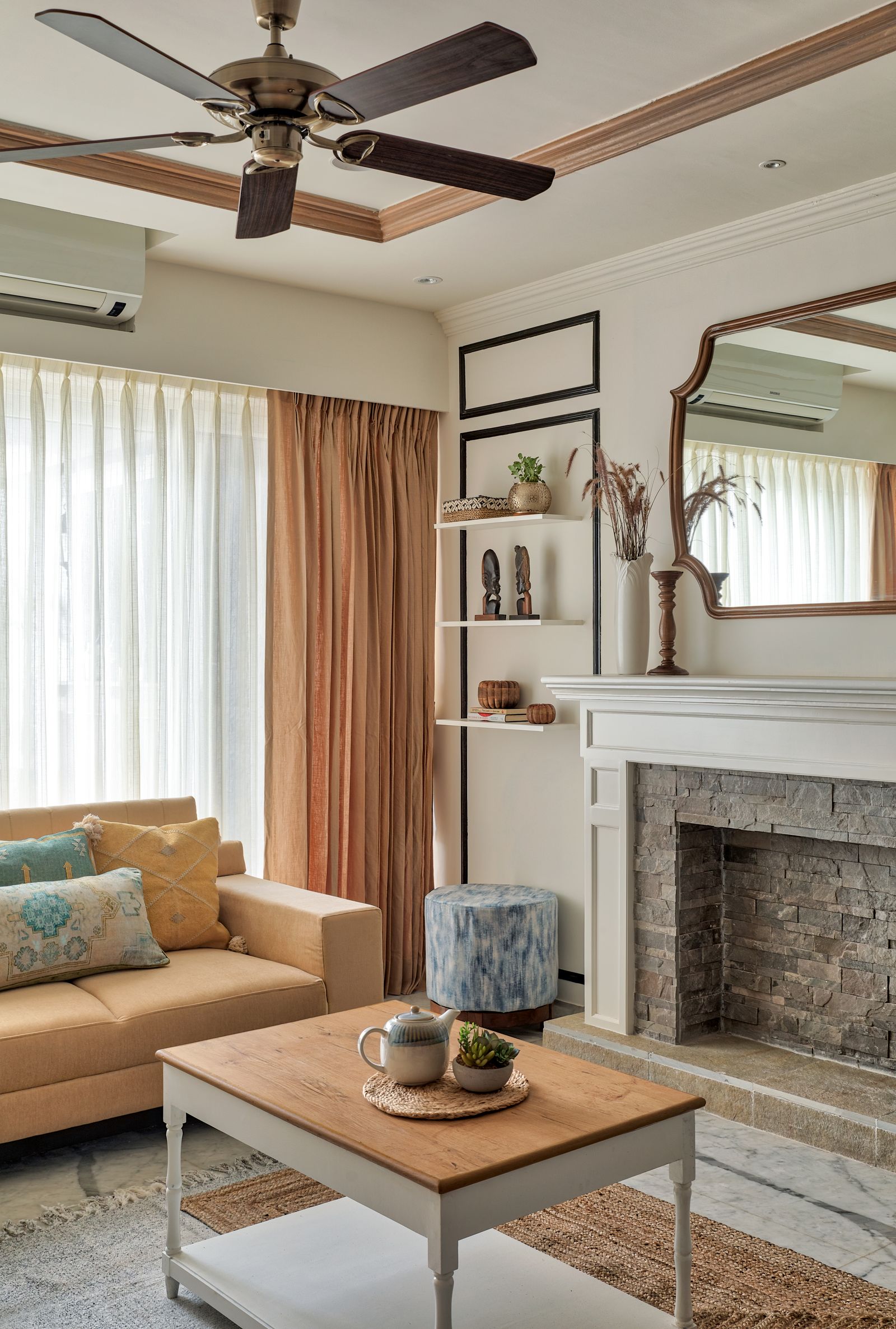 Wood-and-white farmhouse-style duplex in Pune, Maison Blanche